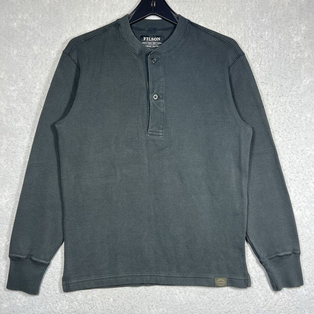 Filson Waffle Knit Henley Men’s Small Long Sleeve Faded Black 100% Cotton NWOT